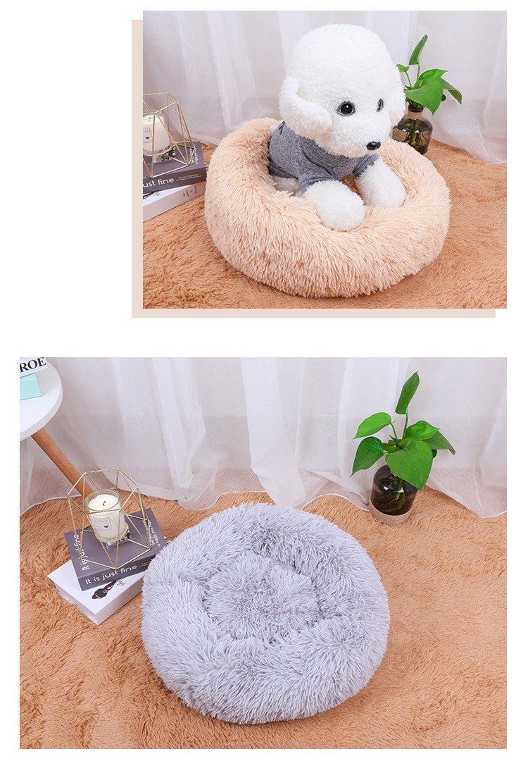 Plush Round Dog Bed Warm Winter Mat - NATUREA